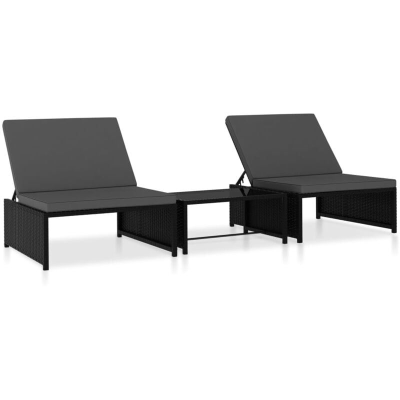 foto del prodotto vidaxl lettini prendisole 2 pz con tavolo in polyrattan neri 709228