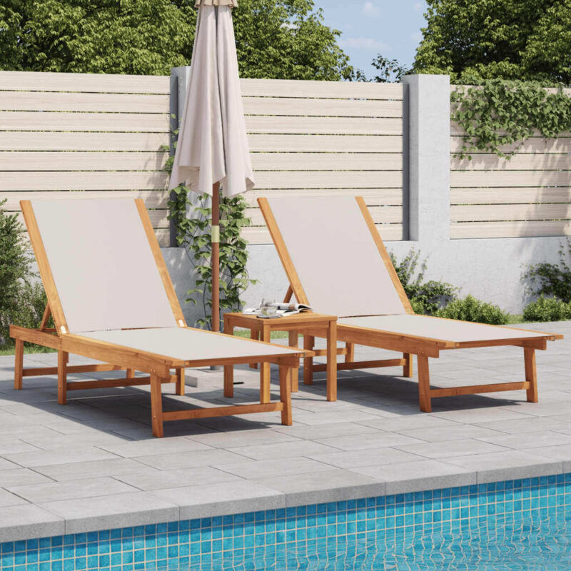foto del prodotto vidaxl lettini prendisole 2 pz e tavolo grigio legno acacia textilene