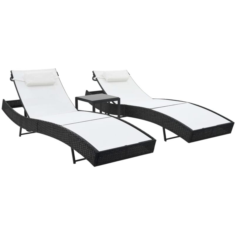 foto del prodotto vidaxl lettini prendisole 2 pz e tavolo in polyrattan e textilene nero