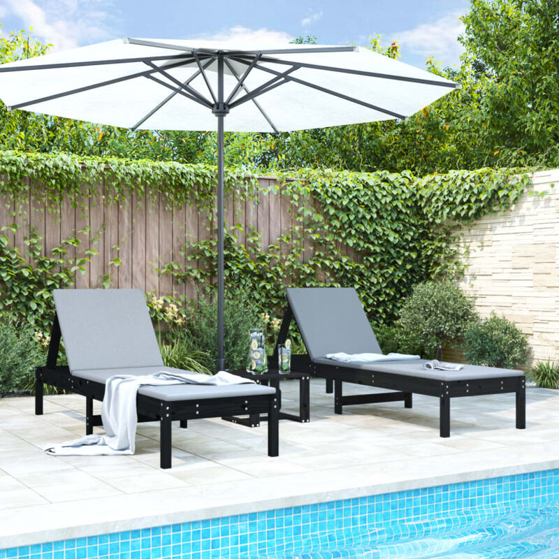 foto del prodotto vidaxl lettini prendisole 2pz neri 199,5x60x74 cm legno massello pino