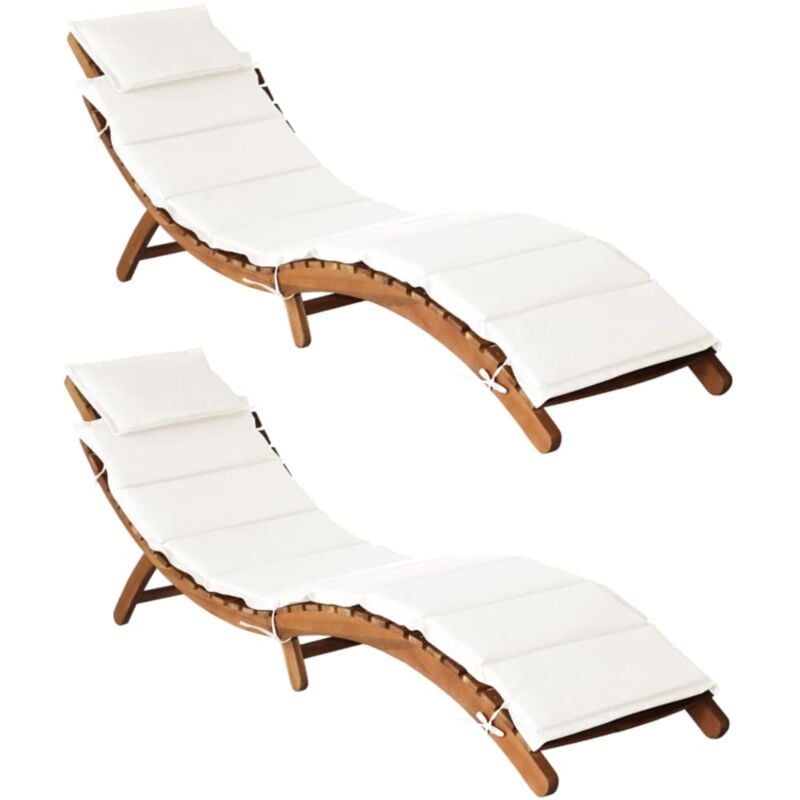 foto del prodotto vidaxl lettini prendisole con cuscini 2pz bianco crema massello acacia