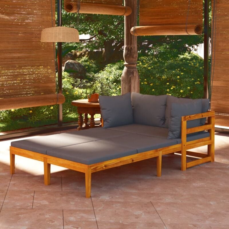foto del prodotto vidaxl lettini prendisole con cuscini grigio scuro 2 pz legno d acacia
