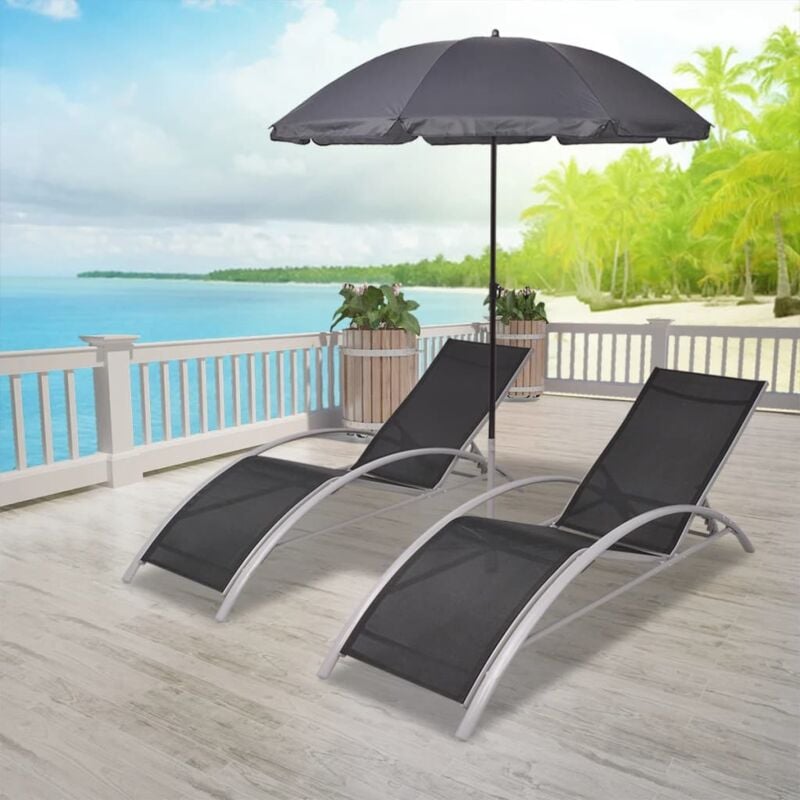 foto del prodotto vidaxl lettini prendisole con ombrellone in alluminio nero design elegante