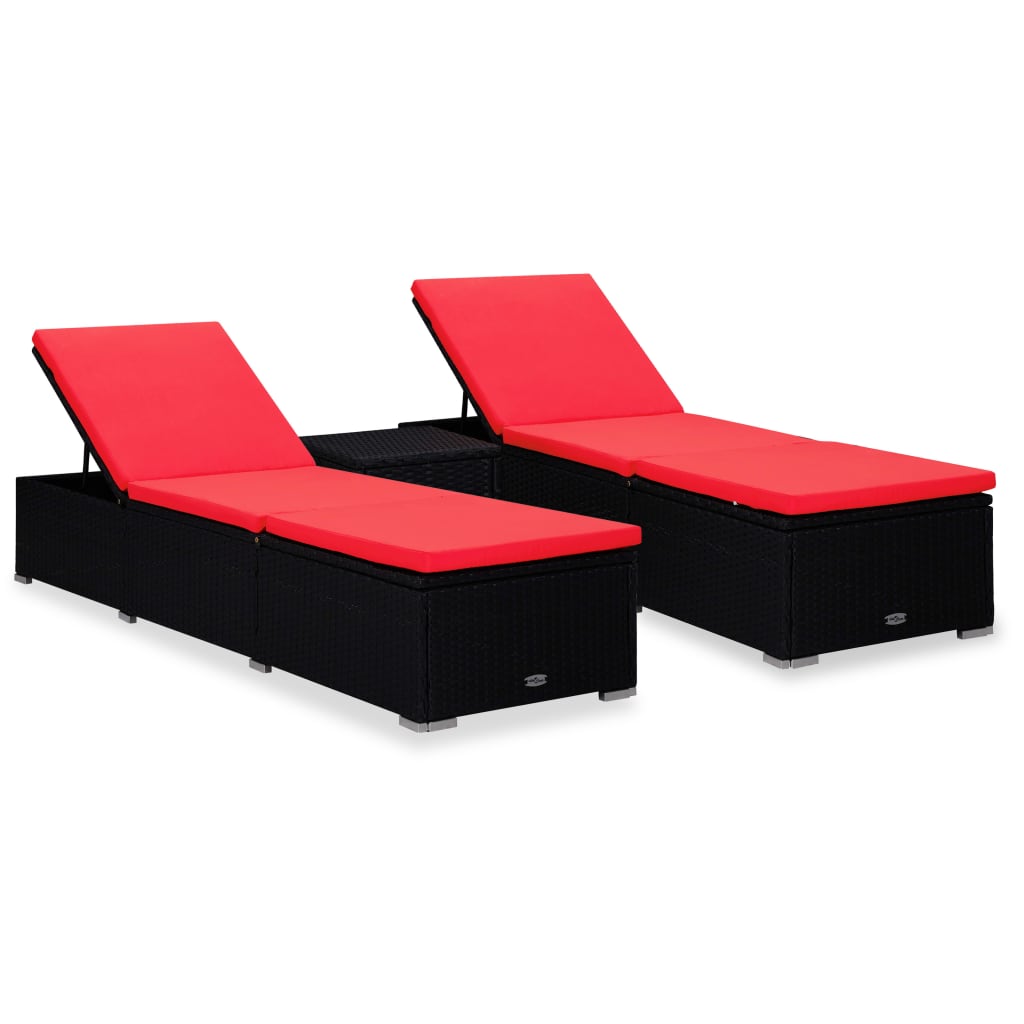 foto del prodotto vidaxl lettini prendisole con tavolino 3 pz in polyrattan nero