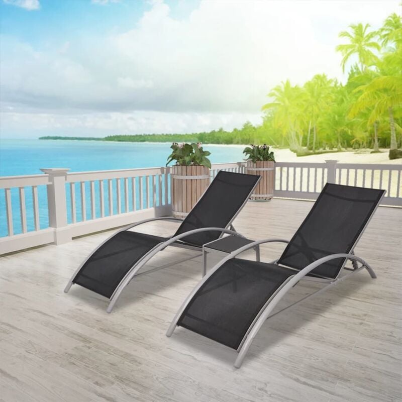 foto del prodotto vidaxl lettini prendisole con tavolino in alluminio nero