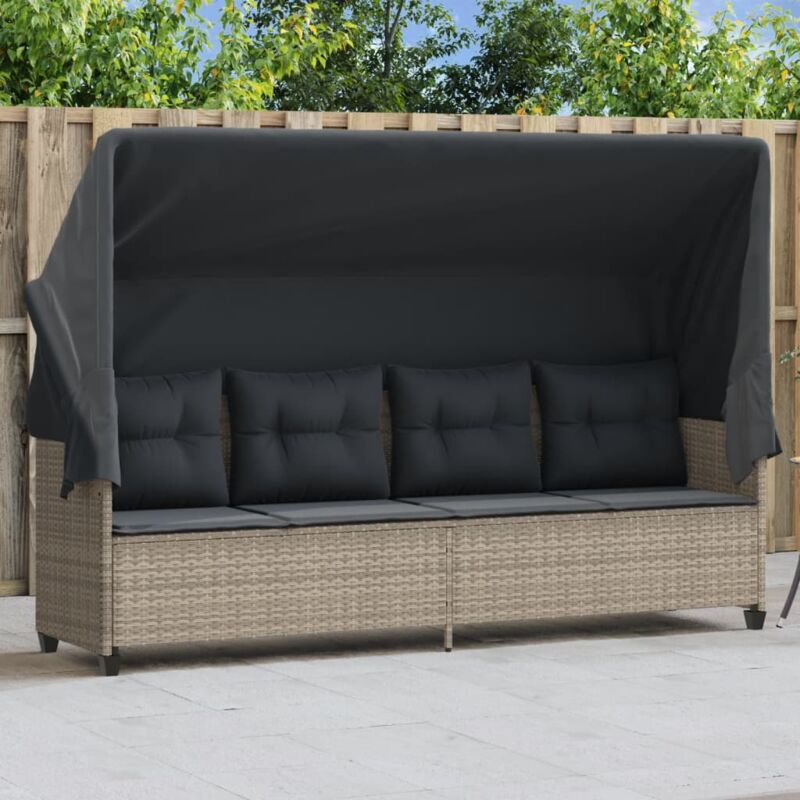foto del prodotto vidaxl lettino con baldacchino e cuscini grigio chiaro in polyrattan