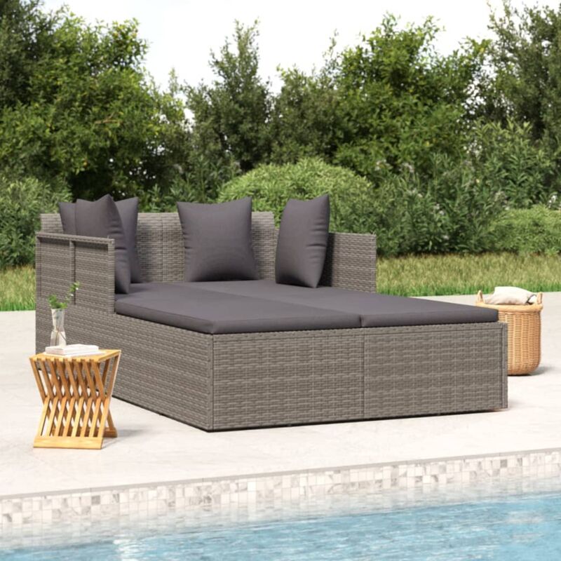 foto del prodotto vidaxl lettino con cuscini grigio 182x118x63 cm in polyrattan