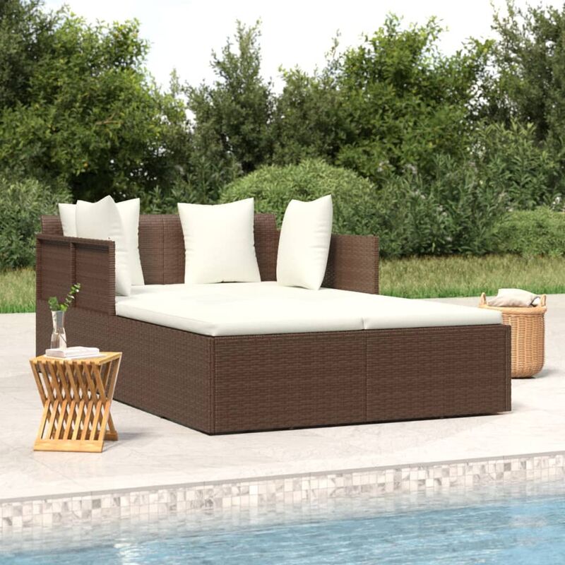 foto del prodotto vidaxl lettino con cuscini marrone 182x118x63 cm in polyrattan 372689