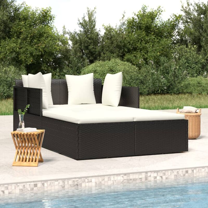 foto del prodotto vidaxl lettino con cuscini nero 182x118x63 cm in polyrattan 587510