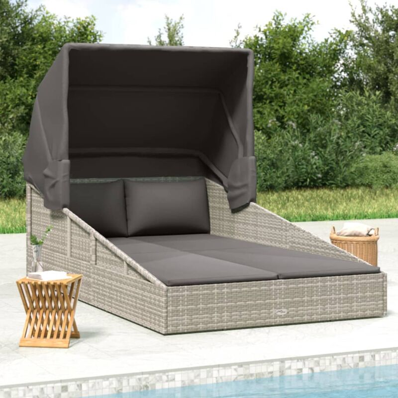 foto del prodotto vidaxl lettino con tetto pieghevole grigio 200x114x128 cm polyrattan