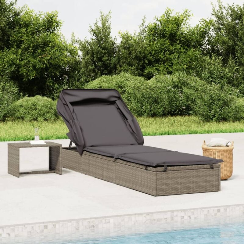 foto del prodotto vidaxl lettino con tetto pieghevole grigio 213x63x97 cm polyrattan