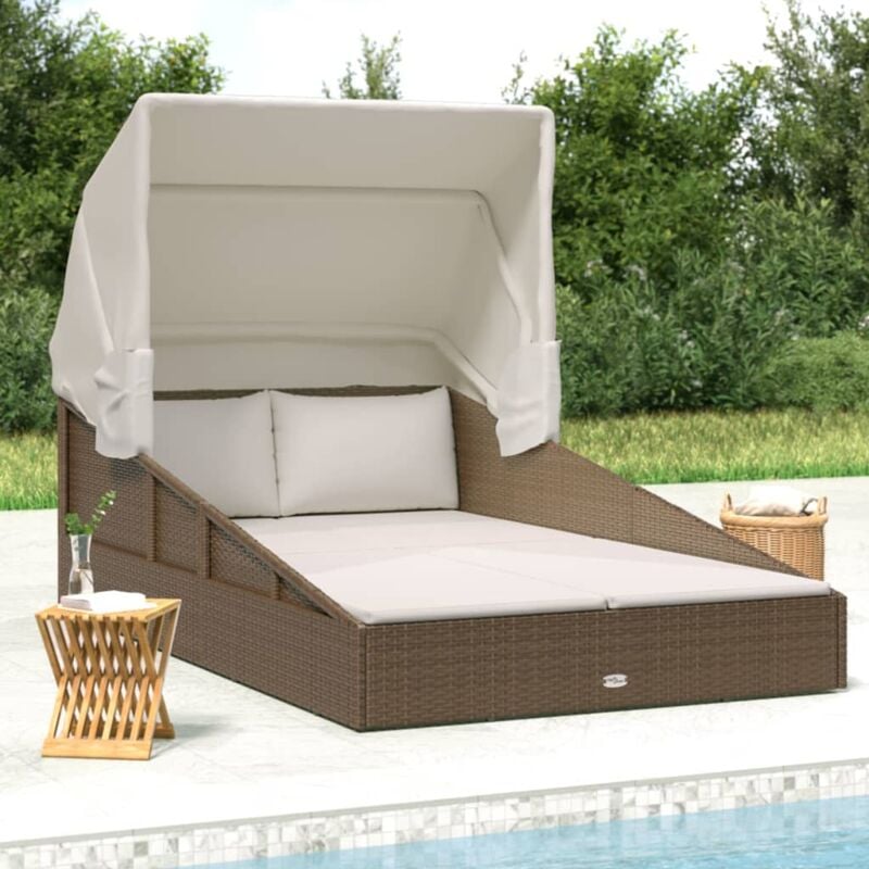 foto del prodotto vidaxl lettino con tetto pieghevole marrone 200x114x128 cm polyrattan