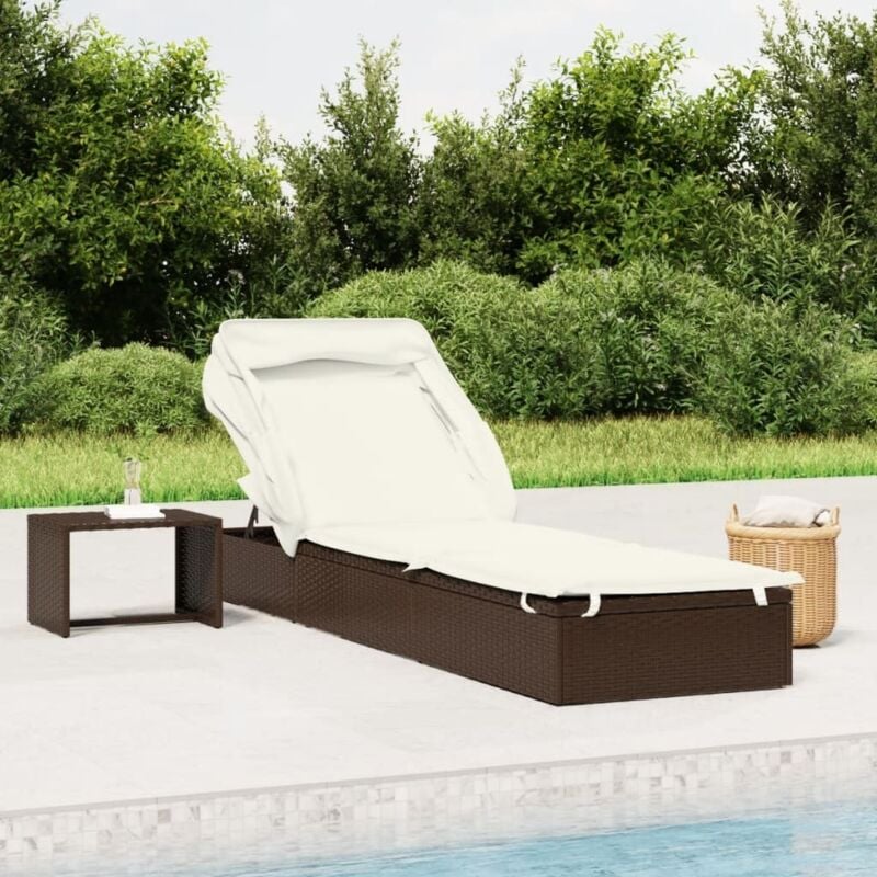 foto del prodotto vidaxl lettino con tetto pieghevole marrone 213x63x97 cm polyrattan