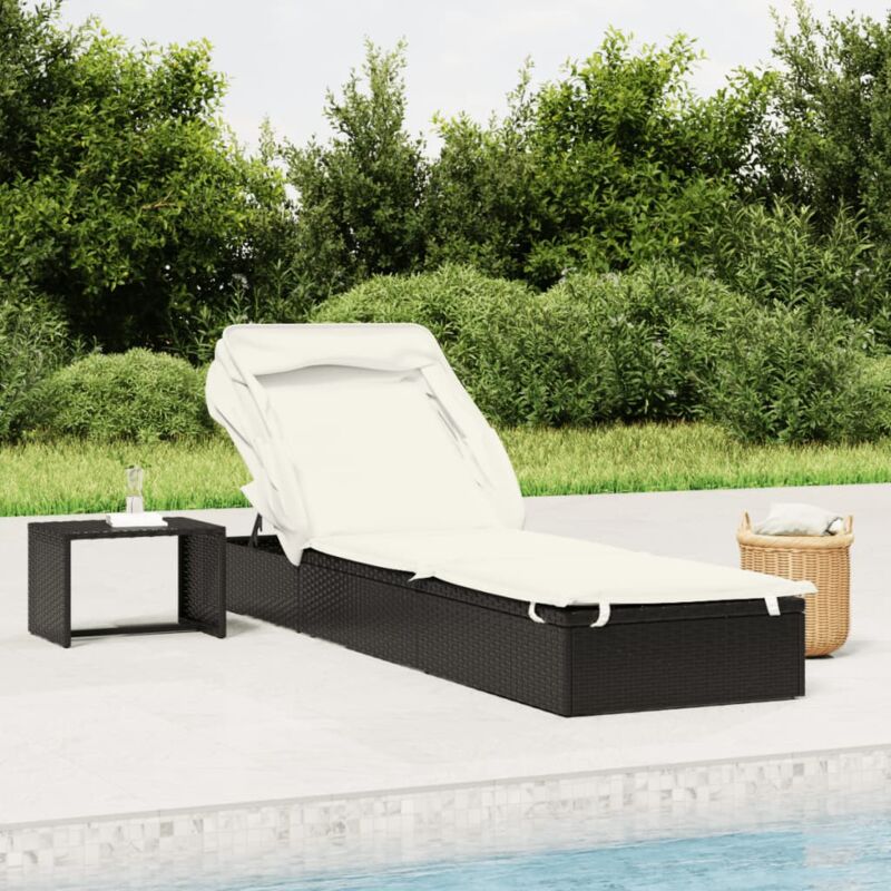 foto del prodotto vidaxl lettino con tetto pieghevole nero 213x63x97 cm polyrattan