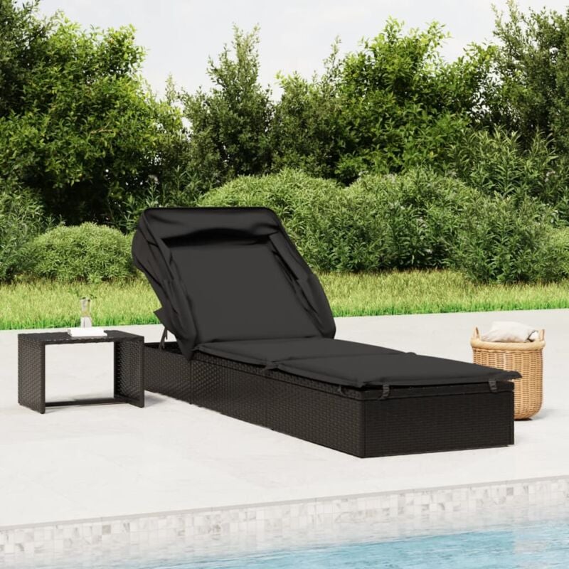 foto del prodotto vidaxl lettino con tetto pieghevole nero 213x63x97 cm polyrattan