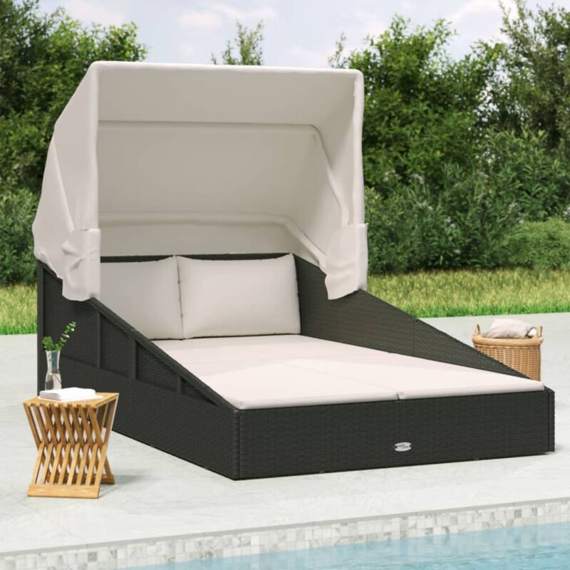 foto del prodotto vidaxl lettino con tettuccio pieghevole nero 200x114x128 cm polyrattan