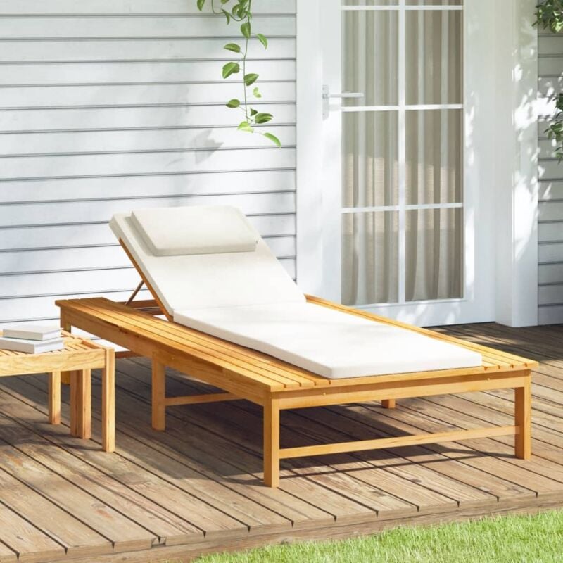 foto del prodotto vidaxl lettino cuscino e guanciale bianco crema legno massello acacia