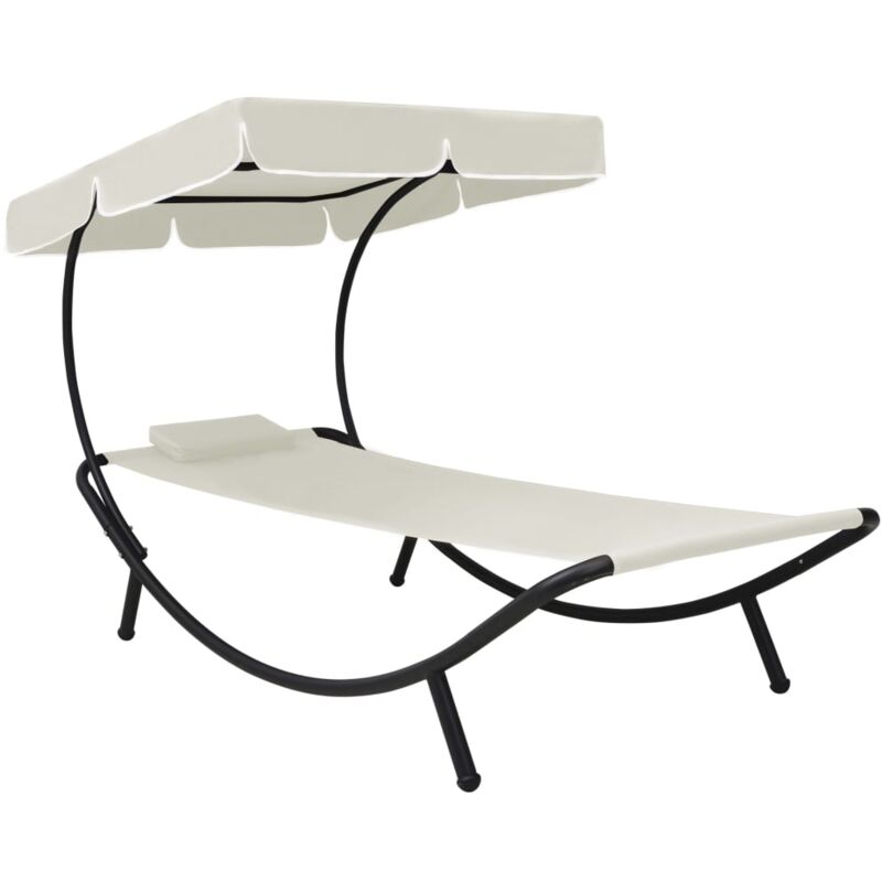 foto del prodotto vidaxl lettino da esterno con baldacchino e cuscino bianco crema