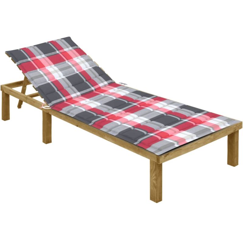 foto del prodotto vidaxl lettino da giardino con cuscino tartan rosso in pino impregnato