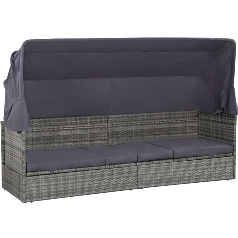 foto del prodotto vidaxl lettino da giardino con tettuccio grigio 205x62 cm polyrattan