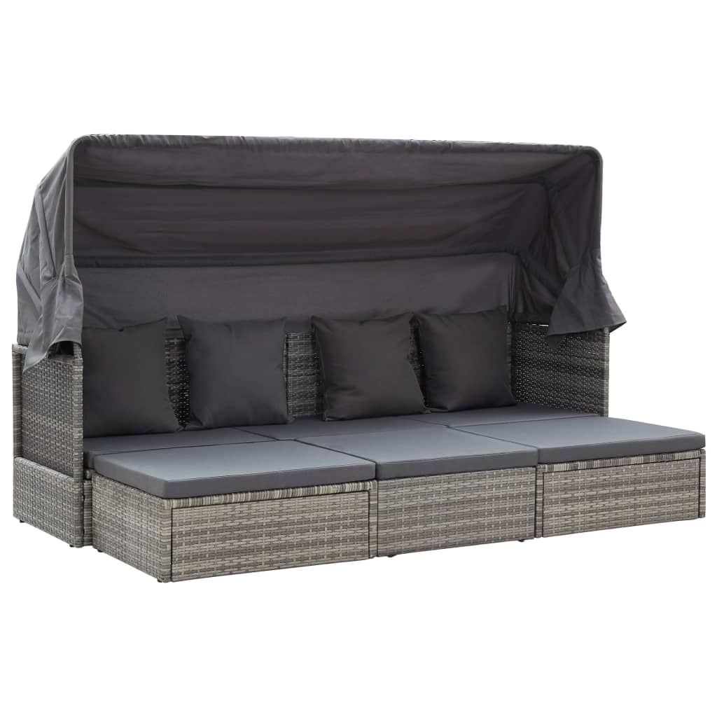 foto del prodotto vidaxl lettino da giardino con tettuccio in polyrattan grigio m lange