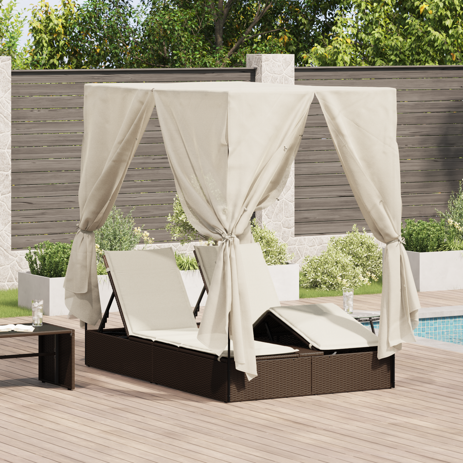 foto del prodotto vidaxl lettino doppi con tetto marrone 205 x 129 x 200 cm rattan pe