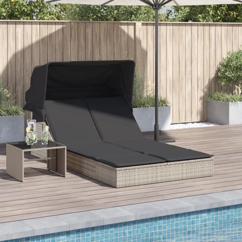 foto del prodotto vidaxl lettino doppio baldacchino e cuscini grigio chiaro polyrattan
