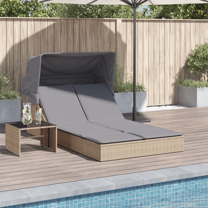 foto del prodotto vidaxl lettino doppio con baldacchino e cuscini beige in polyrattan