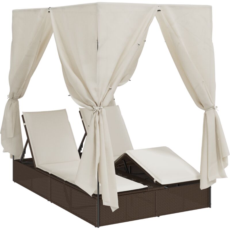 foto del prodotto vidaxl lettino doppio con tetto e tende in polyrattan marrone