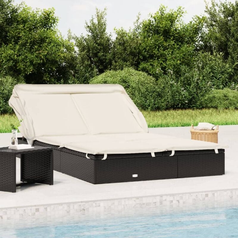 foto del prodotto vidaxl lettino doppio tetto pieghevole nero 213x118x97cm in polyrattan 175065