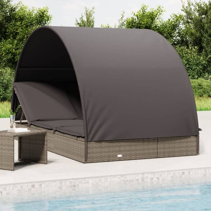 foto del prodotto vidaxl lettino doppio tetto rotondo grigio 211x112x140 cm polyrattan
