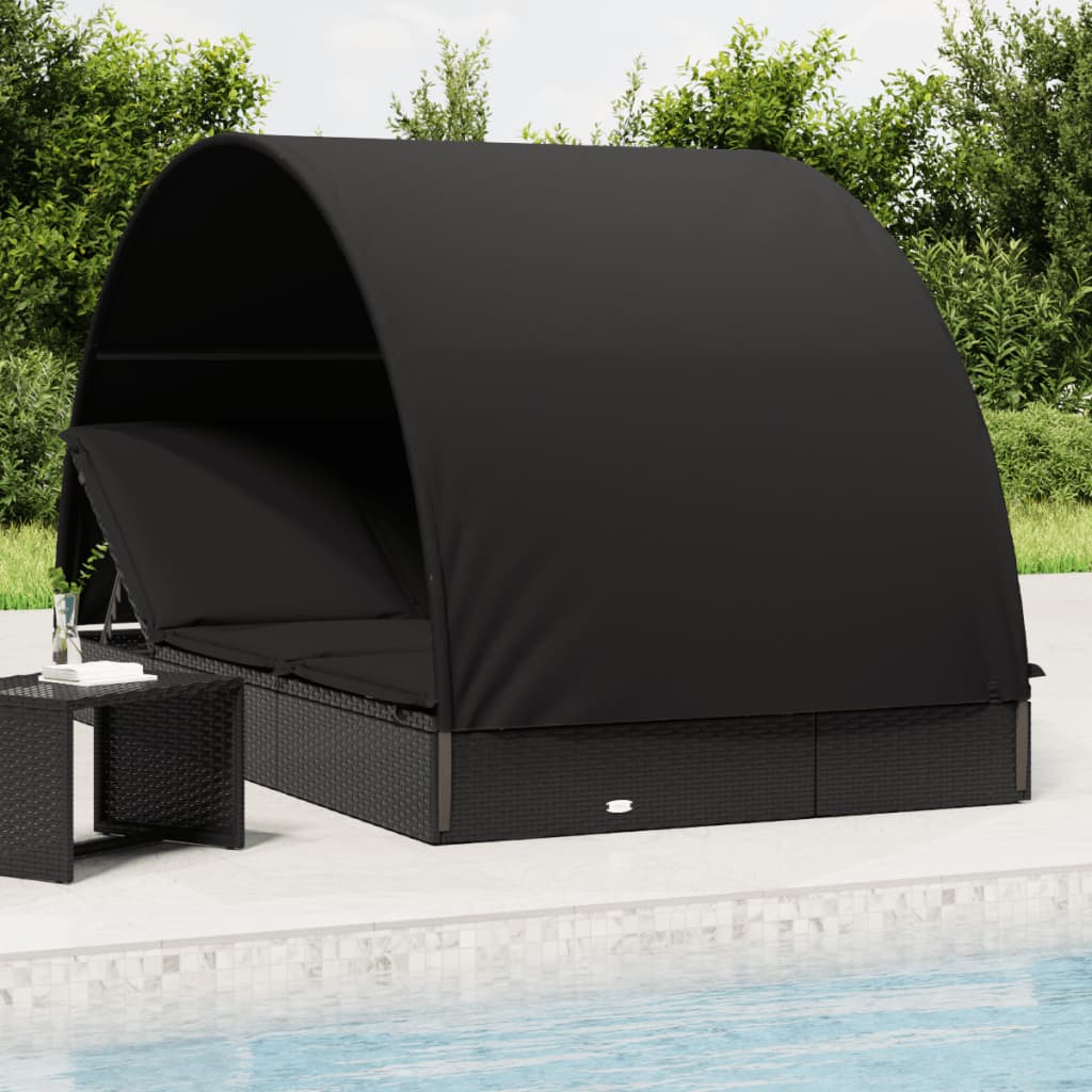 foto del prodotto vidaxl lettino doppio tetto rotondo nero 211x112x140 cm in polyrattan 893339
