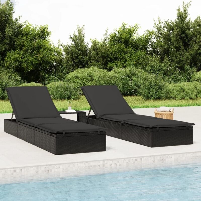 foto del prodotto vidaxl lettino prendisole 1 pz con tavolino nero in polyrattan