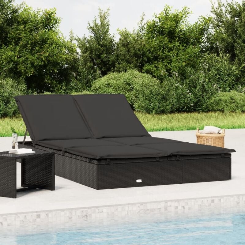 foto del prodotto vidaxl lettino prendisole 2 persone con cuscini nero in polyrattan