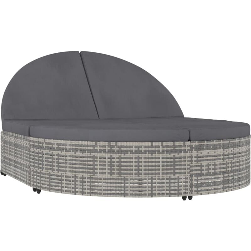 foto del prodotto vidaxl lettino prendisole a 2 posti con cuscini in polyrattan grigio
