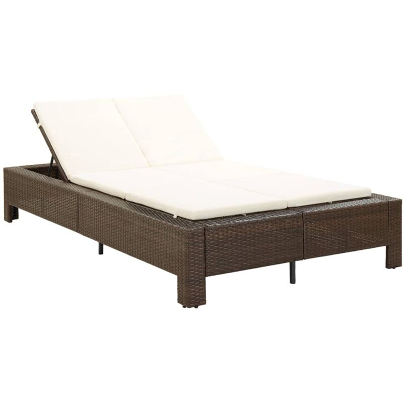foto del prodotto vidaxl lettino prendisole a 2 posti con cuscino marrone in polyrattan