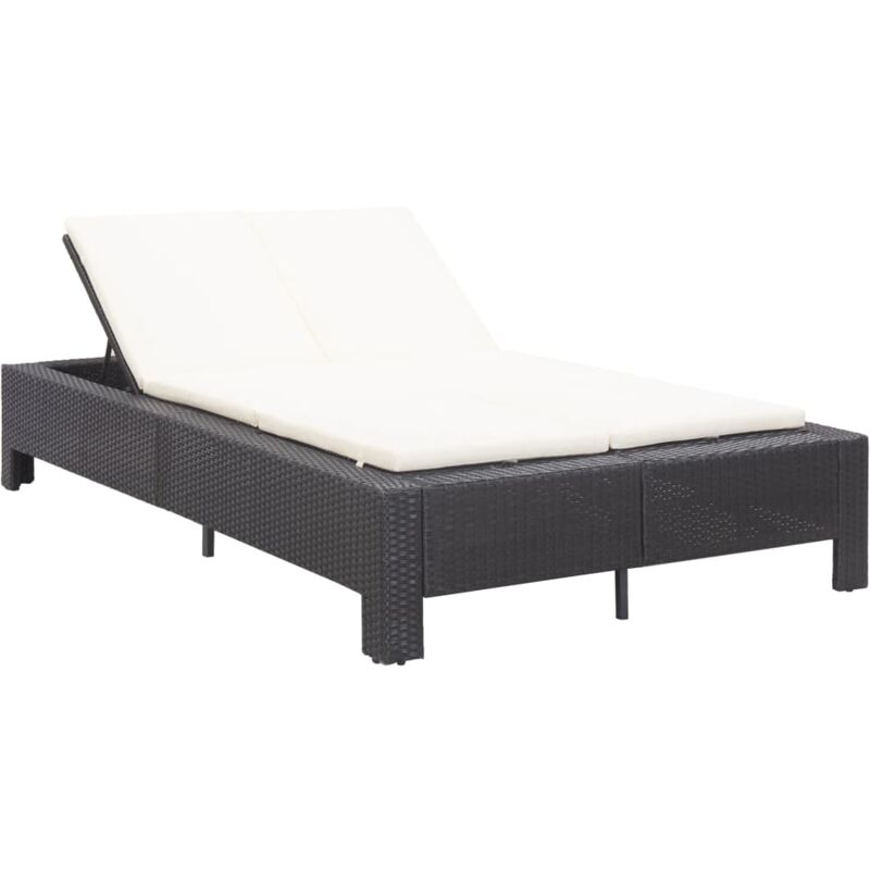 foto del prodotto vidaxl lettino prendisole a 2 posti con cuscino nero in polyrattan