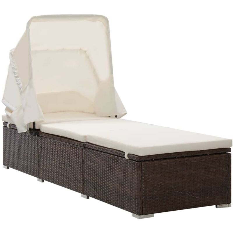 foto del prodotto vidaxl lettino prendisole baldacchino e cuscino in polyrattan marrone