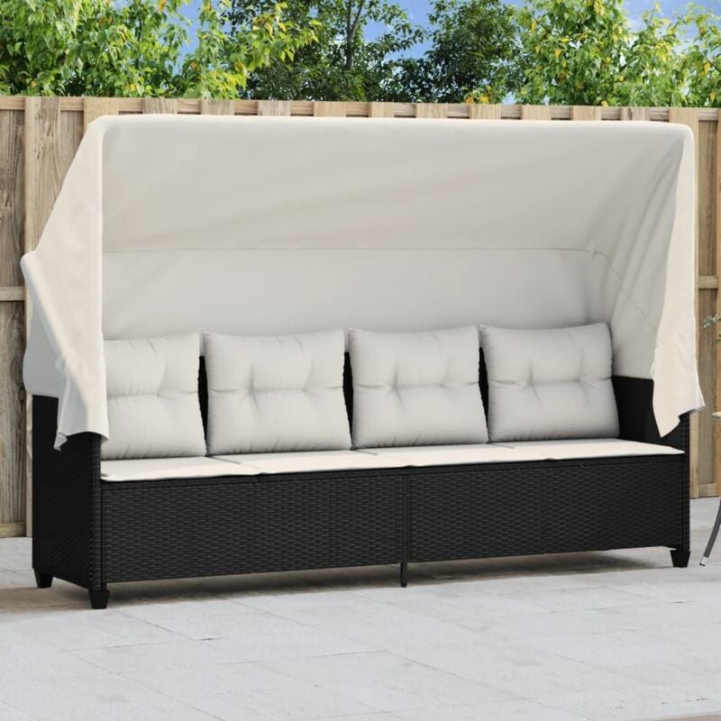 foto del prodotto vidaxl lettino prendisole con baldacchino e cuscini nero polyrattan