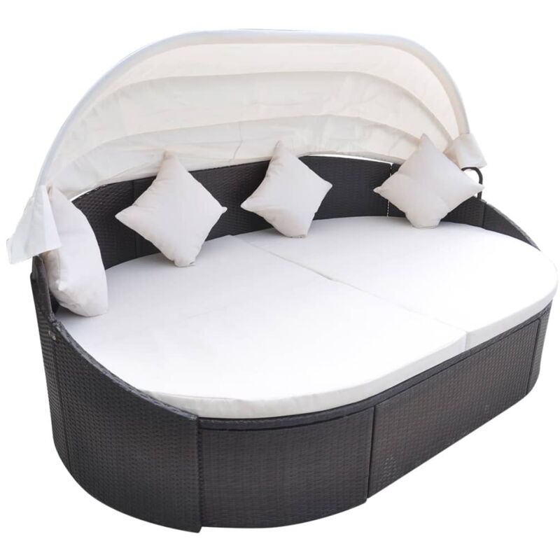 foto del prodotto vidaxl lettino prendisole con baldacchino in polyrattan con cuscini vari colori colore marrone