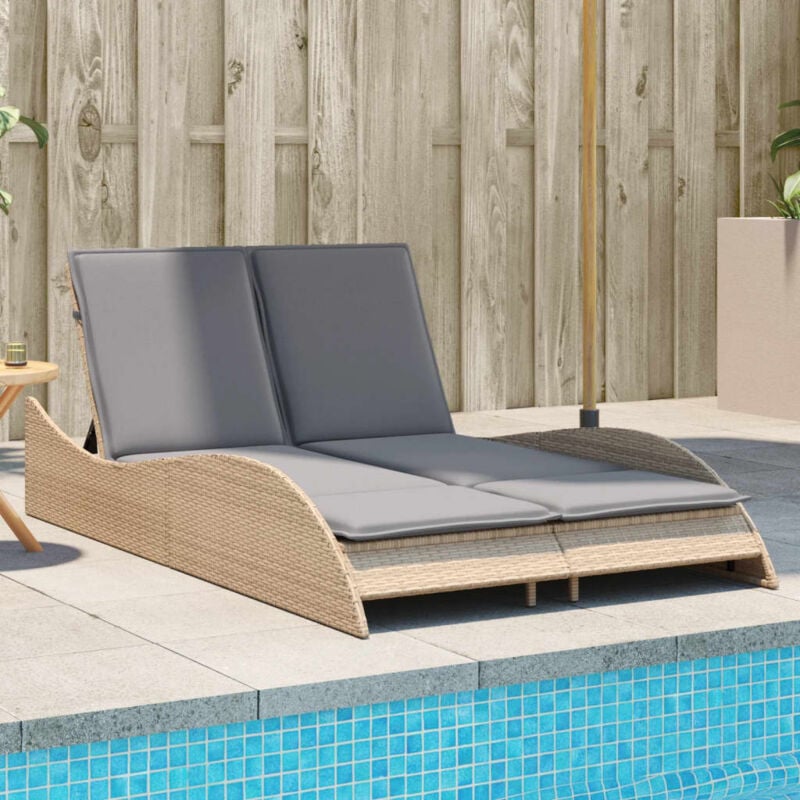 foto del prodotto vidaxl lettino prendisole con cuscini beige 114x205x73 cm polyrattan