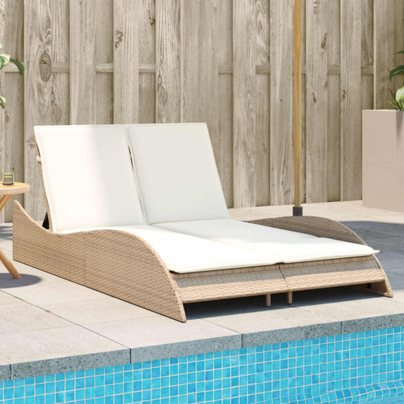 foto del prodotto vidaxl lettino prendisole con cuscini beige 114x205x73 cm polyrattan