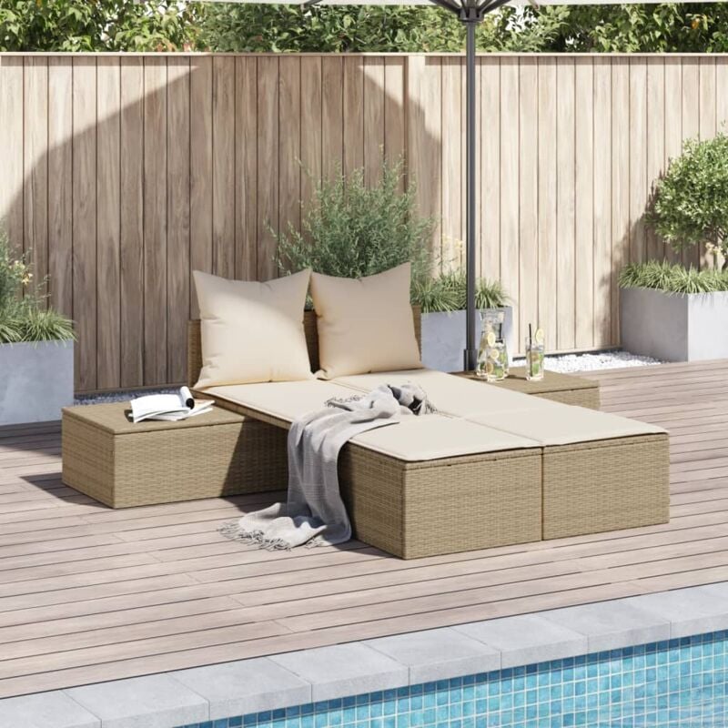 foto del prodotto vidaxl lettino prendisole con cuscini beige in polyrattan
