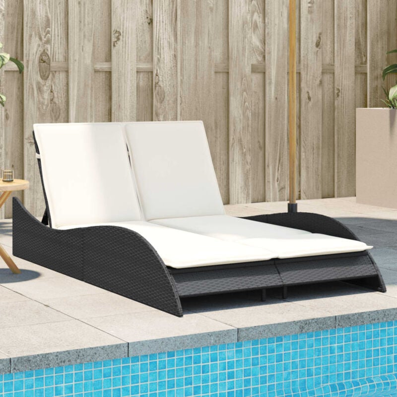 foto del prodotto vidaxl lettino prendisole con cuscini nero 114x205x73 cm in polyrattan
