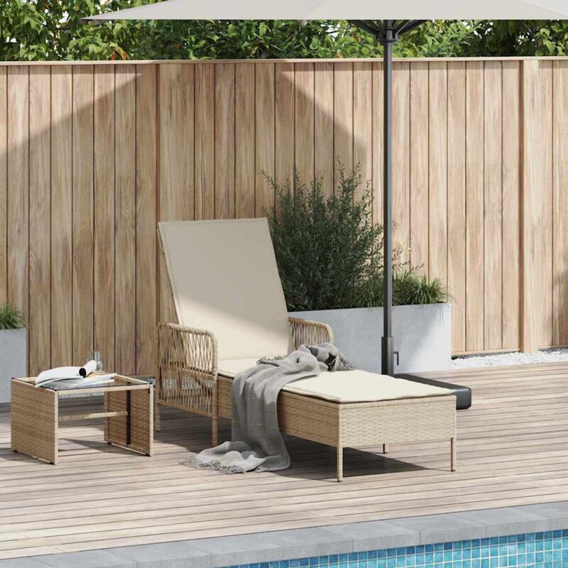 foto del prodotto vidaxl lettino prendisole con cuscino beige 157 x 55 x 92cm polyrattan