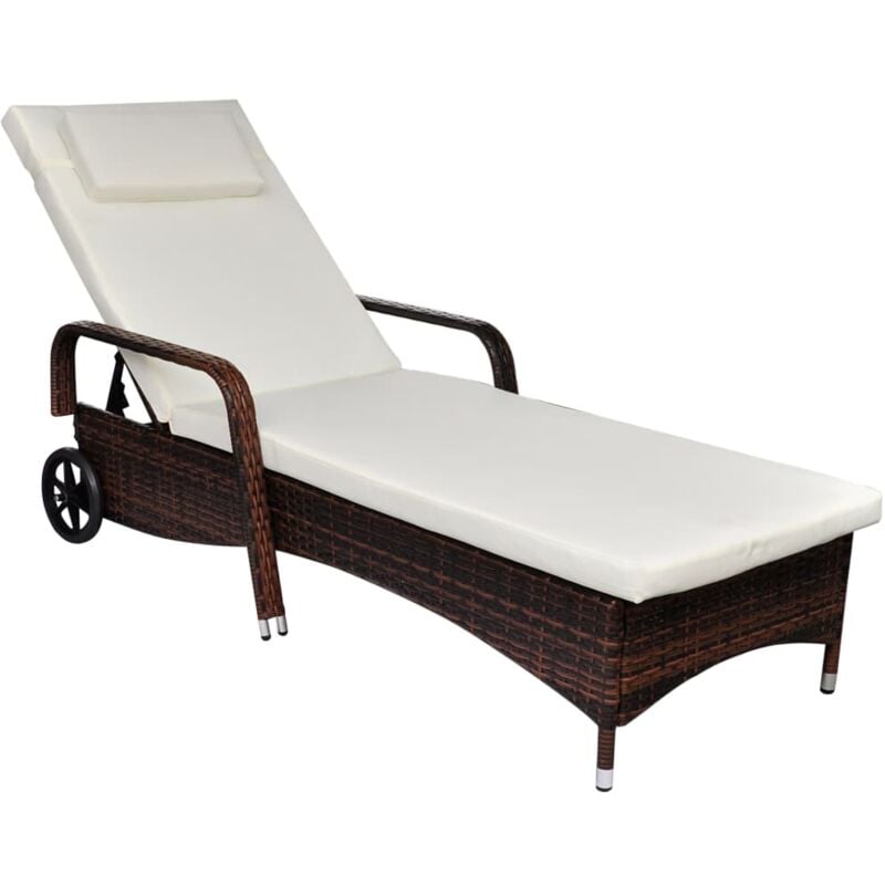 foto del prodotto vidaxl lettino prendisole con cuscino e ruote in polyrattan marrone