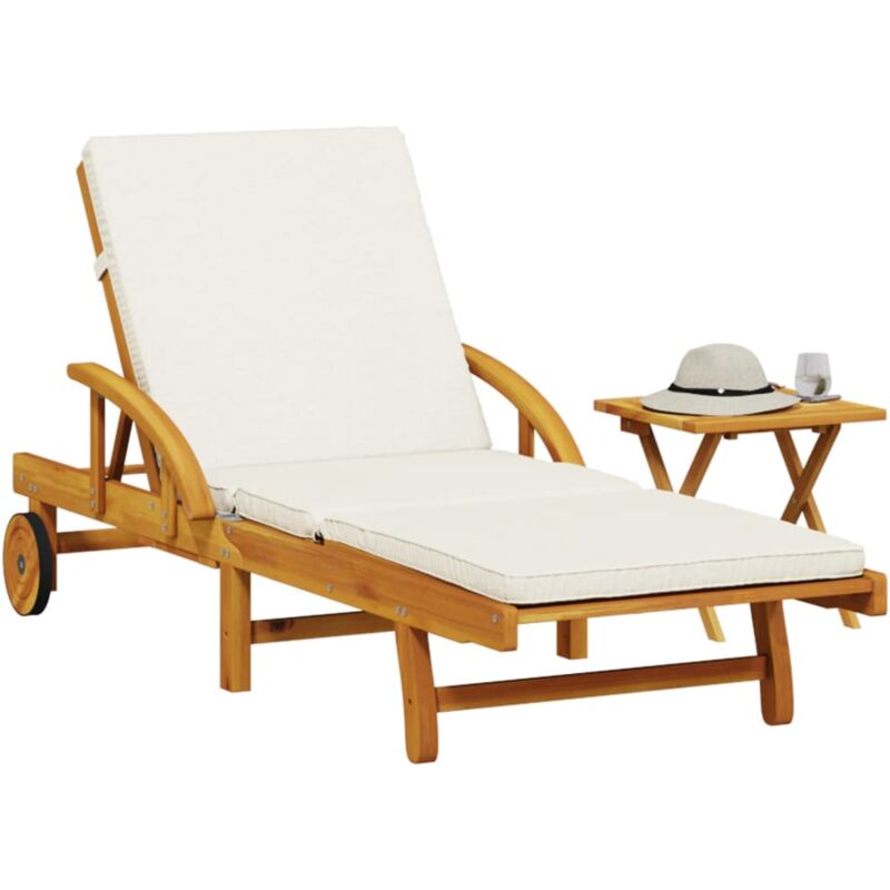 foto del prodotto vidaxl lettino prendisole con cuscino e tavolino legno massello acacia