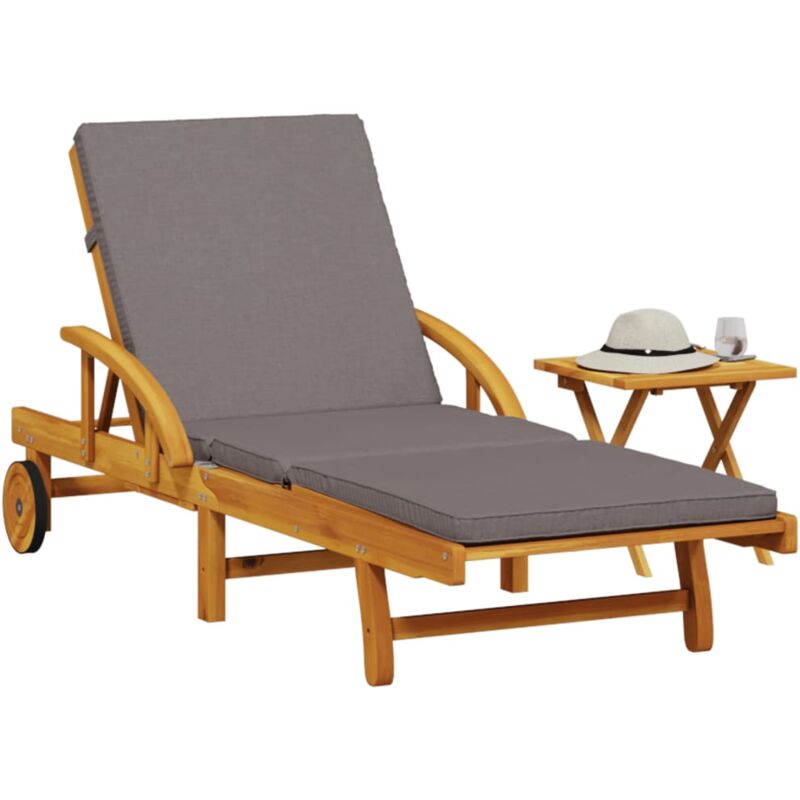 foto del prodotto vidaxl lettino prendisole con cuscino e tavolino legno massello acacia