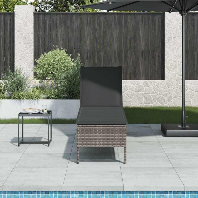 foto del prodotto vidaxl lettino prendisole con cuscino grigio 55x200x44cm in polyrattan
