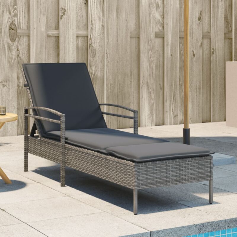 foto del prodotto vidaxl lettino prendisole con cuscino grigio 63x200x81 cm polyrattan